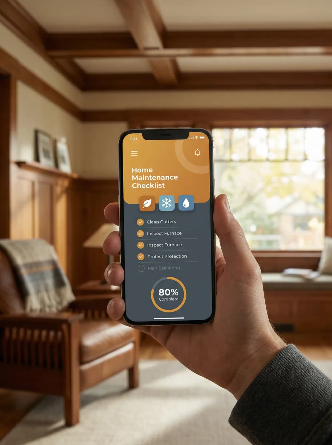HomeApp mobile app showing personalized home maintenance dashboard